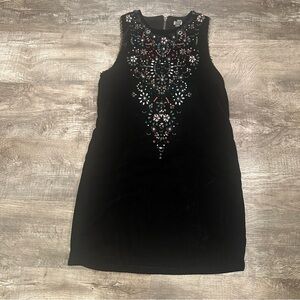 Ecote Medium Black Velvet Mini Dress with Colorful Beading